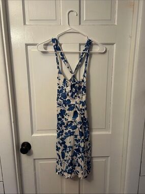 American Eagle Outfitters White Dress with Blue Floral Print